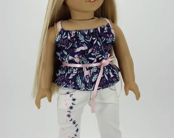 Handmade 18 inch doll clothes - Navy and pink 3 piece skinny jeans outfit (635)