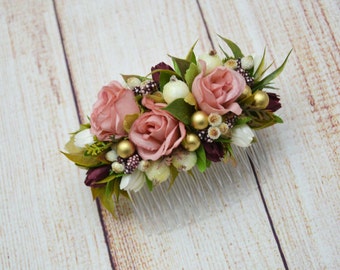 Bridal hair comb Wedding head piece Bridal hair style Wedding flower Gift for sister Rustic hairpiece Bridal comb Gift for mom Flower comb