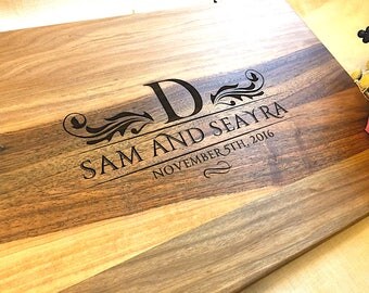 Wedding Gift Couple Cutting Board Engraved monogram Custom Design Personalized Gift Wedding Cutting Board Wood Cutting Boards Anniversary