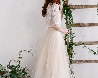 Wedding Skirt, Bridal Tulle Skirt , Ivory Gold Champagne Skirt , Wedding Separates , Floor Length Skirt, Bridal Skirt with Train - HAILEY