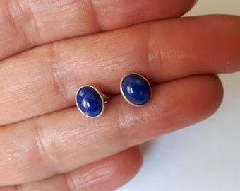 Lapis lazuli stud earrings, oval,92.5 sterling silver,free shipping