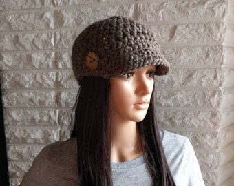 Women's newsboy hat, brown skater beanie hat, winter hat with brim, gifts for her, women's accessories, fall, winter, spring fashion