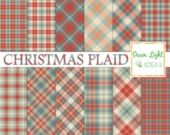 Christmas Plaid Digital Paper, Holiday Digital Papers, Plaid Backgrounds, Christmas Printable Papers, Xmas Digital Papers, Tartan Textures