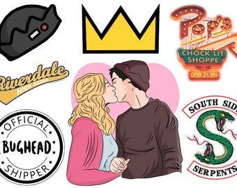 Riverdale A4 sticker sheet | Bughead | Jughead Jones Archie Andrews Betty Coopper Veronica Lodge Cheryl Blossom | Bughead crown Pizza food