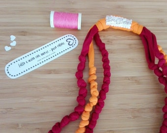 Three-wire cotton knots necklace Orange and Burgundy