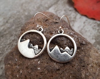Silver Mountain Earrings, Mountain Earrings, Antique Silver Mountain Charm Jewelry, jingsbeadingworld inspired by nature, Gift for her