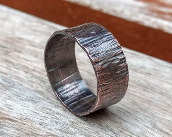 Wide Copper Ring Rustic Copper Ring Unisex Copper Ring Men's Ring 7th Anniversary Ring Tree Bark Ring Arthritis Ring Hammered Ring