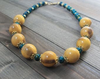 Yellow and Green Everyday Beaded Necklace
