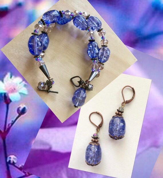 Purple Boho Chic Bracelet & Earrings Handmade Jewelry Set