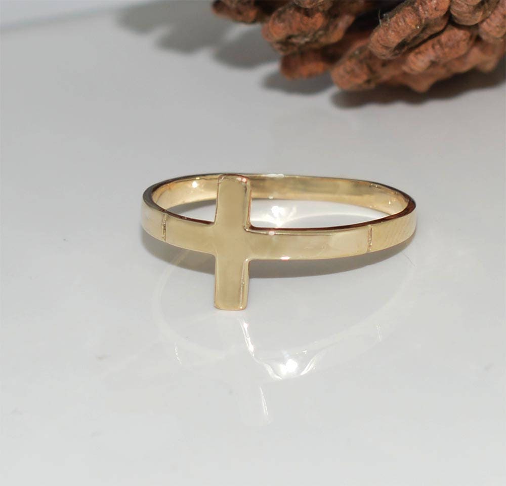 Cross ring solid 10k Religious cross ring10k sideways cross