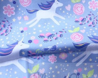 Leaping Unicorns Fabric Floral Periwinkle Lilac and Pink