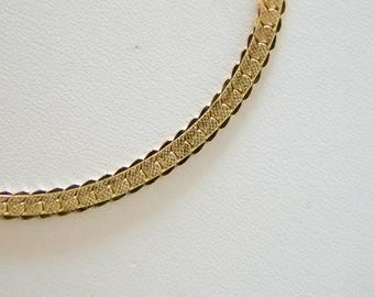 Long Gold Tone Finish Herringbone Etched Chain Necklace