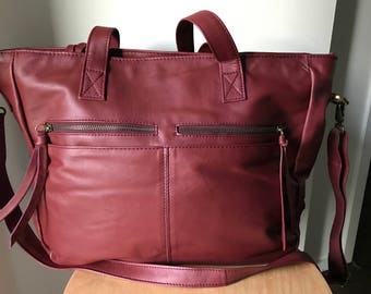 Extra Large genuine leather tote bag. Square shaped leather