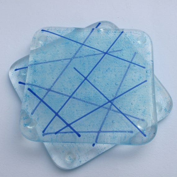 Fused glass coaster Blue glass coasters blue coasters Glass