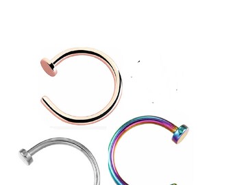 Nose ring hoop, Flat top, solid G23 titanium, 18g,8mm,pick color or set, rainbox, rose, titanium