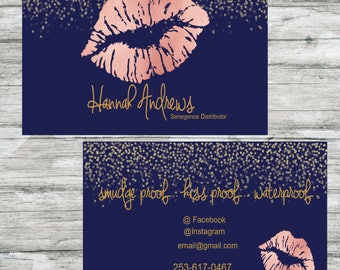 LipSense Business Card w/ Optional Tips & Tricks / How to Apply Card - Join My Team - Navy w/Blush Lips, Lips, Lipstick, Girl Boss, Lip Boss