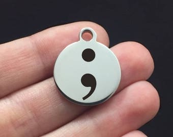 Positivity Stainless Steel Charm - Semicolon - Laser Engraved - USA - 19mm x 22mm - Quantity Options - F4L13