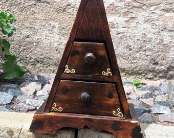 Wooden rustic jewelry box, wooden treasury box with drawers, wood trunk, vintage wooden box, wood box, chest of drawers, jewelry organizer