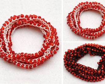 Beaded Wrap bracelet Red Beaded bracelet Goth bracelet Crochet bracelet gothic jewelry Beach bracelet bead wrap bracelet wrap bead bracelet