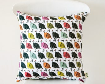 Colourful guinea fowl cushion cover, fits 20" x 20" pad
