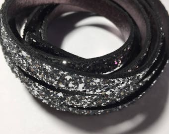 1 m leather guitter silver 10mm sparkling