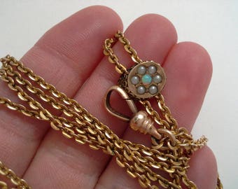 Lorgnette, Opal Pearl Slide, Opal Seed Pearl, Muff Chain, Victorian Lorgnette, Gold Filled Chain, Ladies Watch Chain, Antique Chain