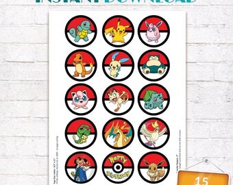 Pokemon Party Cupcake Toppers/ Pokemon Stickers/ Pokemon