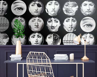 Faces CUSTOM Wallpaper - Fornasetti Wallpapers - Wallpaper Dishes