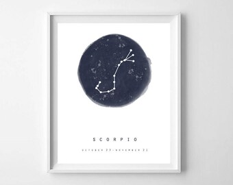 Scorpio Zodiac Sign Wall Art, PRINTABLE ART, Scorpio Zodiac Sign Print, Astrology Poster, Minimalist Modern Wall Art, Black and White Zodiac