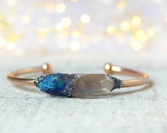 Crystal Jewelry, Natural Crystal Jewelry, Raw Crystal Jewelry, Raw Crystal Cuff Bracelet, Boho Raw Bracelet, Clear Quartz Bracelet
