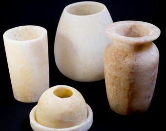 Tumblers, vases and candle holders - unpolished alabaster stone