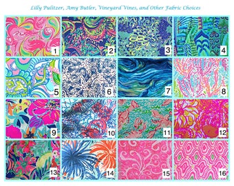 Lilly Pulitzer, Vineyard Vines, Amy Butler, & other fabrics choices for appliqués--listing only for help with fabric selection, not for sale