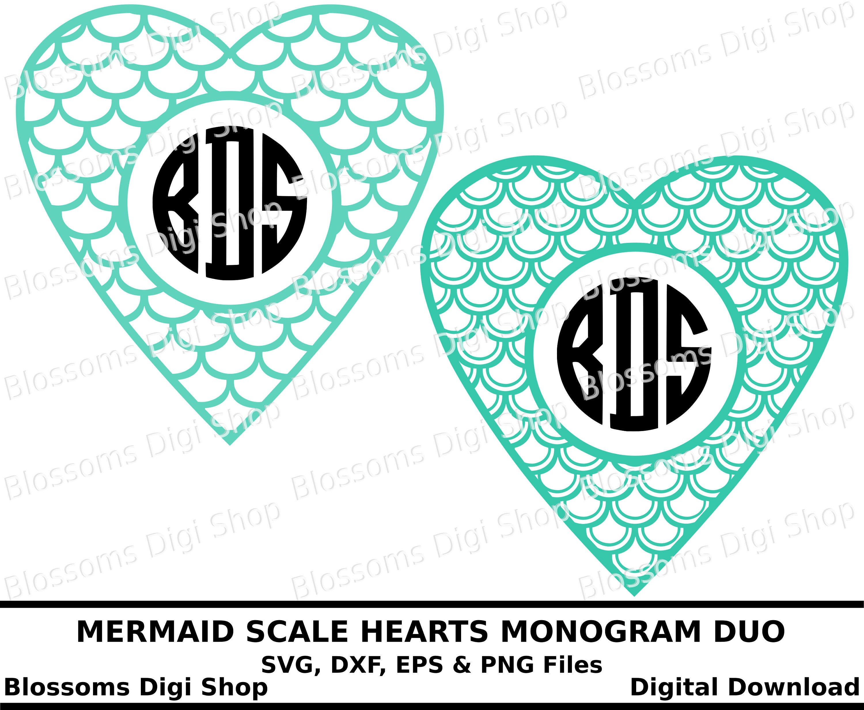 Download Mermaid scale monogram hearts digital download svg valentine