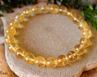 Bracelet Vintage Perles Strass Jaune Citrine - Lien Doré - Occasion