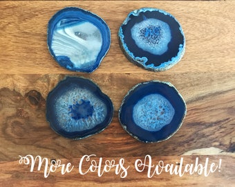 Blue Agate Coaster Set- Agate Slice, Stone Coasters, Agate Decor, Agate Geode, Geode Coasters, Gift for Men, Grift for Bride, House Warming