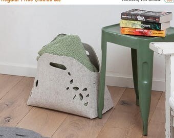 ON SALE Fire wood basket, wool felt storage basket, multi layer felt basket, felt bin, fire wood holder, fire wood rack, felt magazine holde