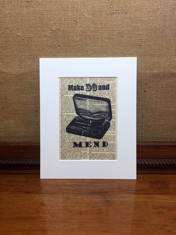 Sewing Quote Print | Mounted Vintage Style Typography Print | MAKE DO And MEND | Vintage Dictionary Print | Sewing Print | Crafters Gift