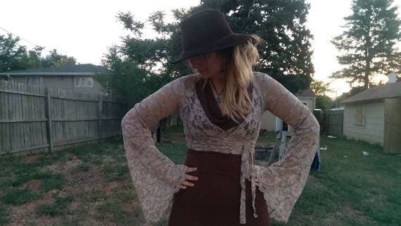 Lace bell sleeve wrap top by SunSlipsIntoHorizon steampunk buy now online