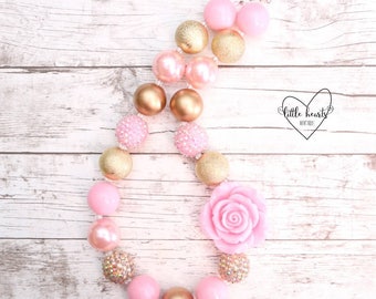 Pink & Gold chunky bubblegum necklace, Chunky necklace, 1st birthday, smash cake, Pink and Gold first birthday, Pink and Gold birthday
