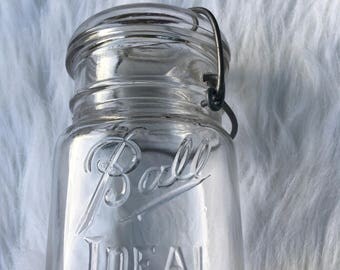 Vintage Ball Ideal Canning Jar, Ball Ideal Jar #7 Mold, Wire Metal Jar, Glass Ball Jar, Vintage Ball Jar, Glass Top Wire Side, Ball Ideal