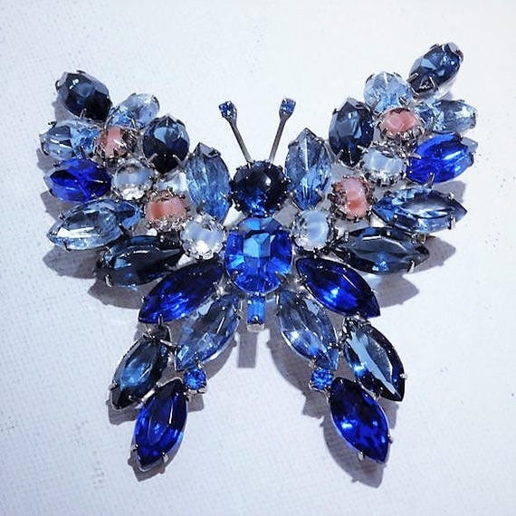 Kenneth Lane Rhinestone Butterfly Brooch Early KJL Mid Century 1960s Produced by Juliana DeLizza Elster for Kenneth J Lane Fashion Designer