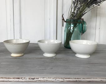 Set of 3 vintage white French cafe au lait bowls