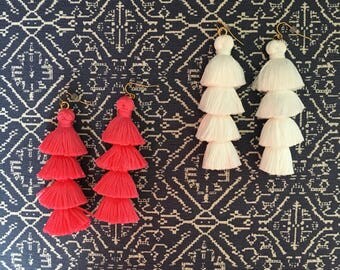 Tiered Tassel Earrings, Fringe Tassel Earrings, Stacked Tassel Earrings, Tassel Stack, Fringe Drops, layered drop earrings, millennial pink