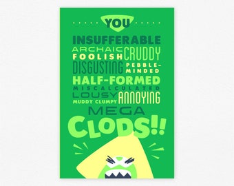 Peridot Steven Universe Quote Poster | Green Shorty Squad Pebble-Minded Lousy Annoying Mega Clods Postcard Mini Print