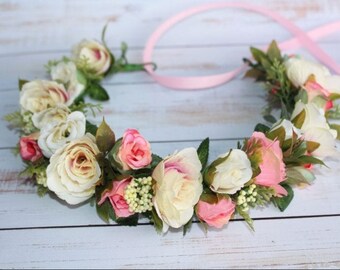 SALE!Pink Frida Kahlo Flower Crown -Dia de los Muertos Headpiece,Yellow, Pink ,Rose Crown,Day of the Dead,Floral Crown,Frida Costume,Mexican