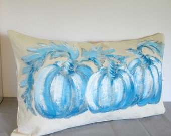Farmhouse fall pillow, pumpkin pillow cover, Thanksgiving pillow, lumbar pillow cover, harvest pillow cover, hand painted pillow cover 12/20