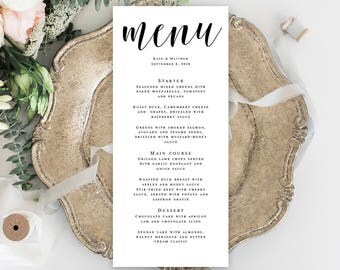 Menu card template Wedding template Bridal shower menu Wedding menu template Menu printable Birthday dinner Rehearsal dinner menu #vm31