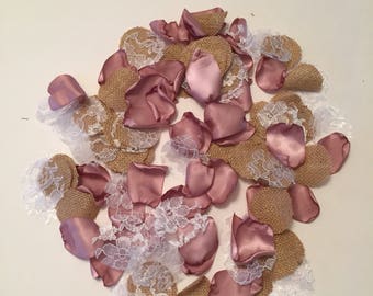 Rose Gold Petals/Pink Rustic Petals/Rustic Wedding Decor/Burlap Rose Petals/Barn Wedding Decor/Dusty Pink Petals/Antique Mauve Petals