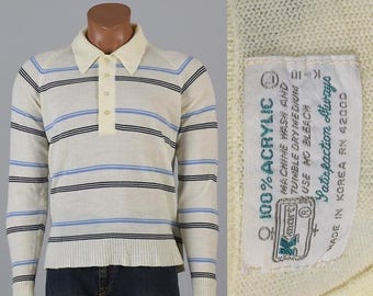 SALE Large 1960s Sweater 60s Pullover Sweater Vintage Mens Mod Sweater Jumper Loop Collar Knit Sweater Acrylic Vintage Casual Man Sweater