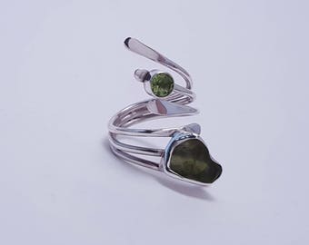 Peridot Sterling Silver Adjustable Ring - Statement Ring - August Birthstone Ring - Gemstone Ring